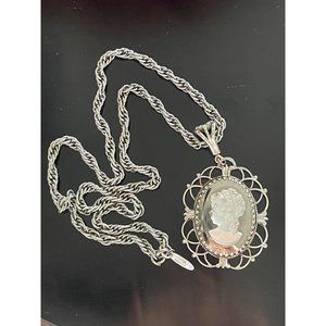 Whiting & Davis Hematite & White Cameo Necklace